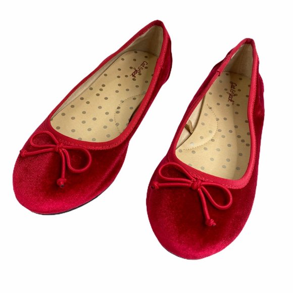 red velvet ballet flats